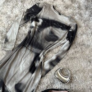 SHEIN Metallic Black and Silver Long Sleeve Dress
